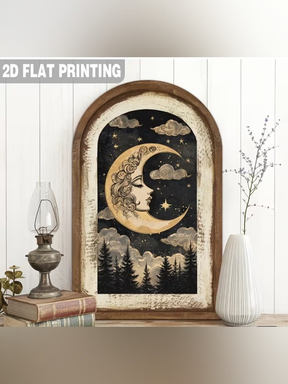 Vintage Moon & Stars Arch Wall Art - Gold and Black